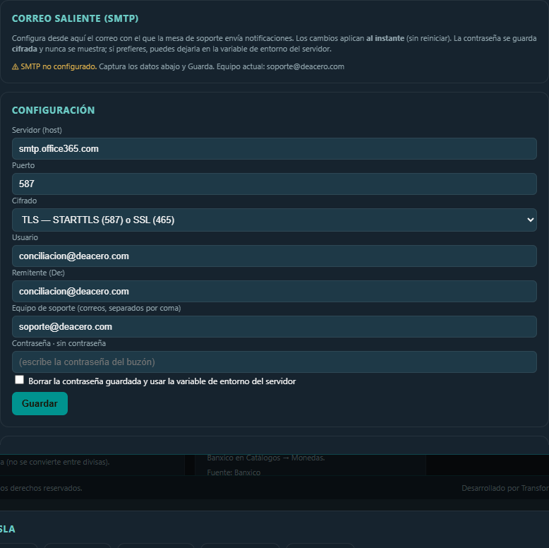 Configuración de correo (SMTP)