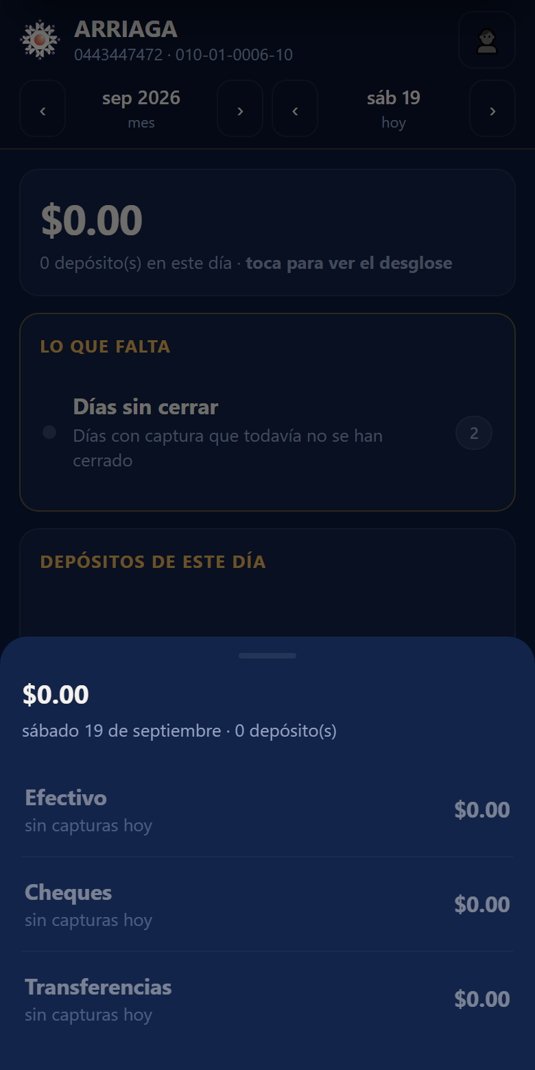 Desglose del día por tipo de ingreso